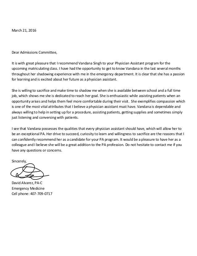 letter of recommendation vandana letter of recommendation from shadowing physician