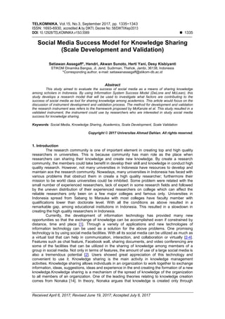 Social Media Success Model for Knowledge Sharing (Scale Development and ...