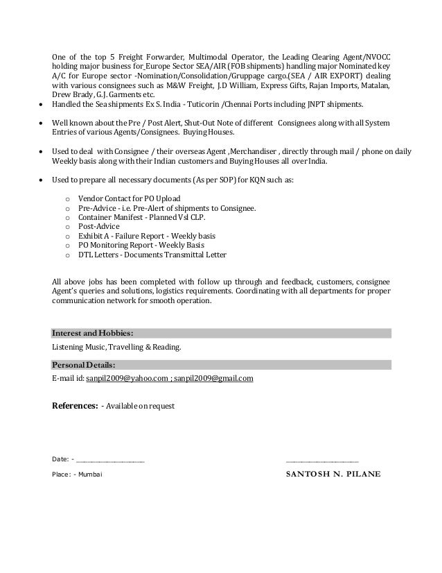 freight forwarder resumes