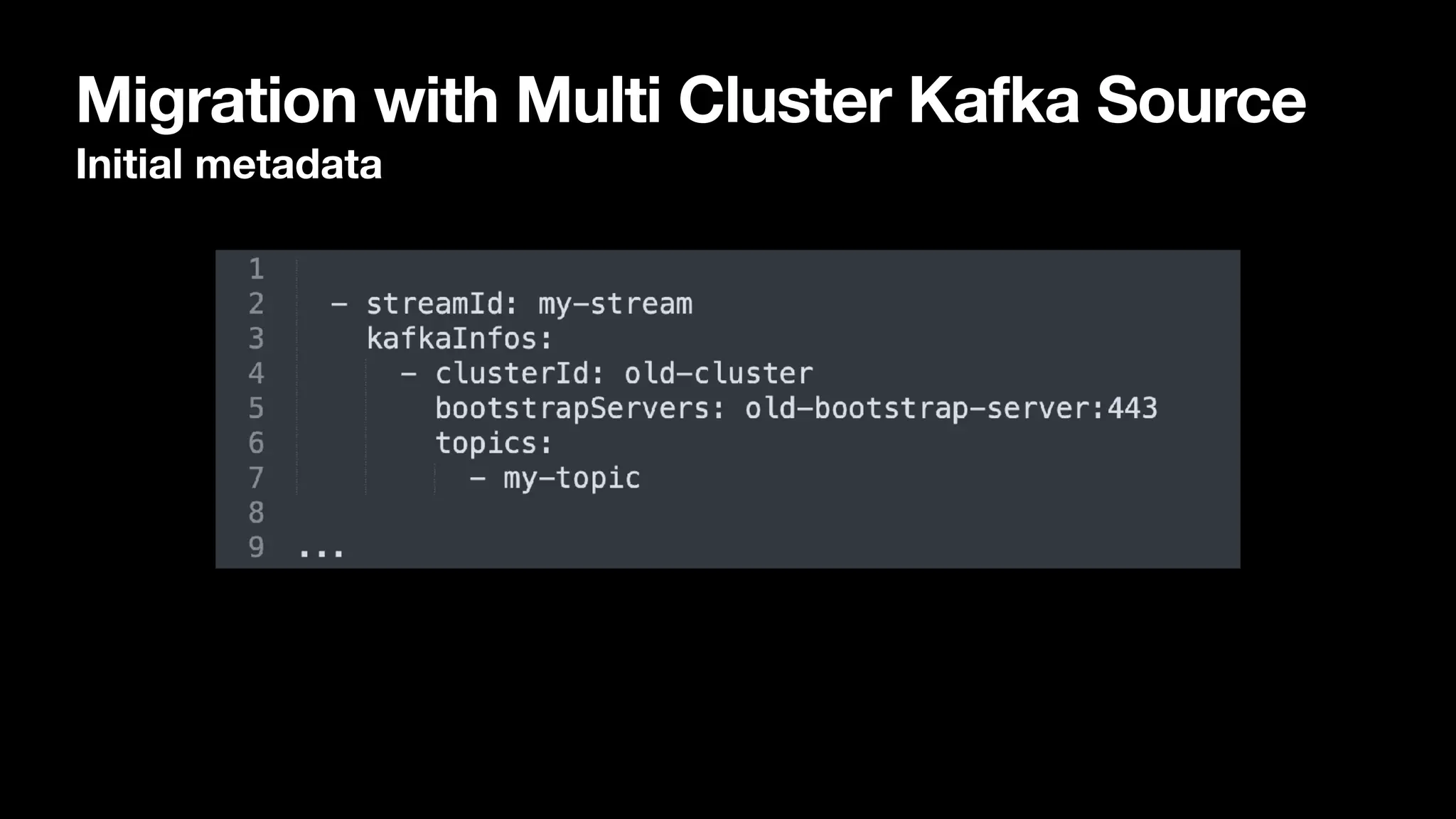 Migration with Multi Cluster Kafka Source
Initial metadata
 