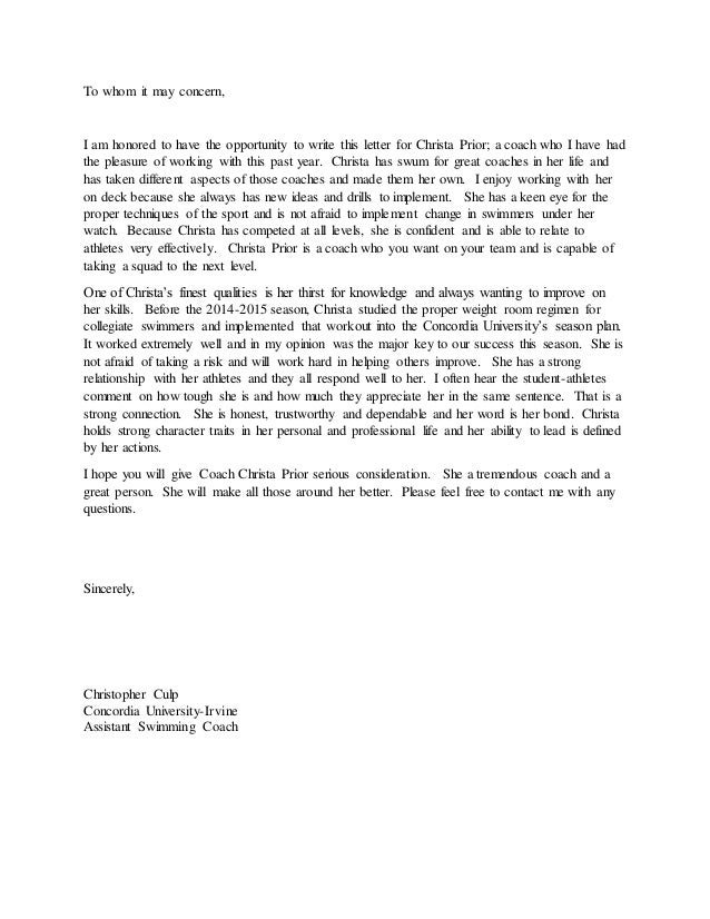 letter from chris culp coaches letter of recommendation