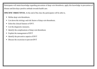 Comprehensive Lesson Plan on Prevention of Deep Vein Thrombosis for ...