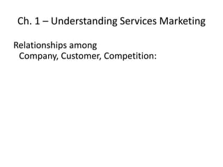 Ch. 1 – Understanding Services Marketing Relationships among Company, Customer, Competition: 