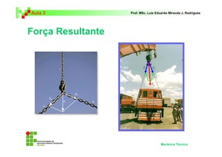 Aula 3             Prof. MSc. Luiz Eduardo Miranda J. Rodrigues




Força Resultante


                          r     r
                          F1    F2



                                r
                                FR




                                     Mecânica Técnica
 