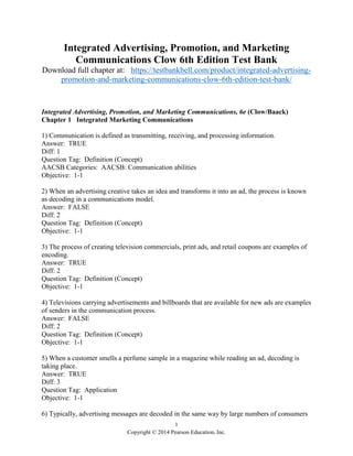Integrated Advertising, Promotion, and Marketing Communications Clow ...