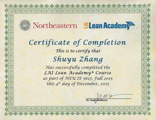 LAI Lean Academy Course Certificate
