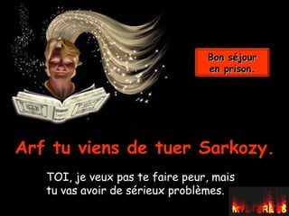 Arf tu viens de tuer Sarkozy. Bon séjour en prison. TOI, je veux pas te faire peur, mais tu vas avoir de sérieux problèmes. 