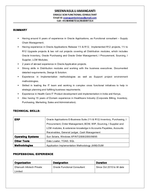 oracle functional consultant resume
