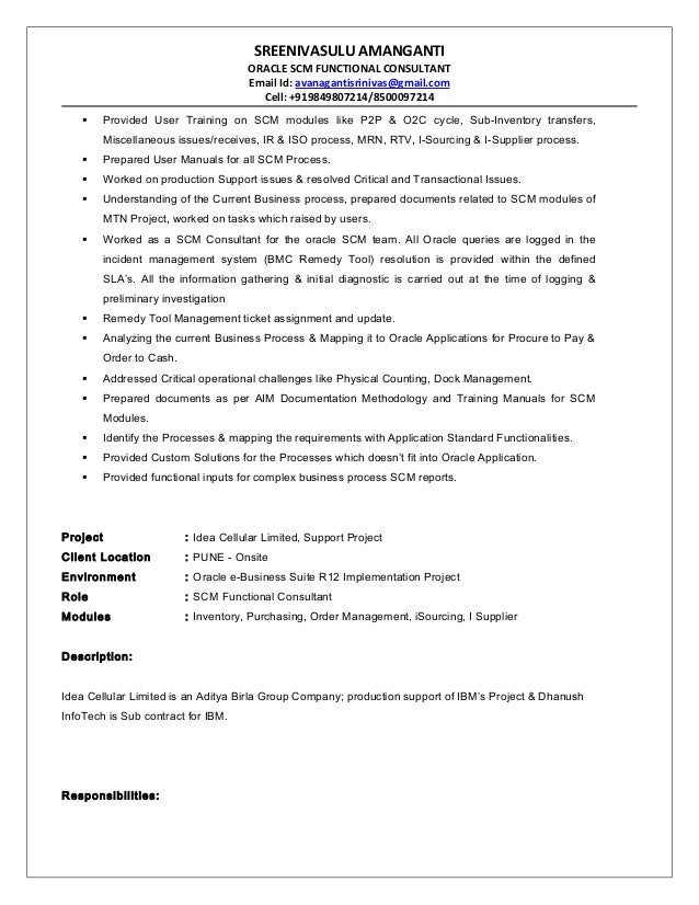 scm functional consultant resume