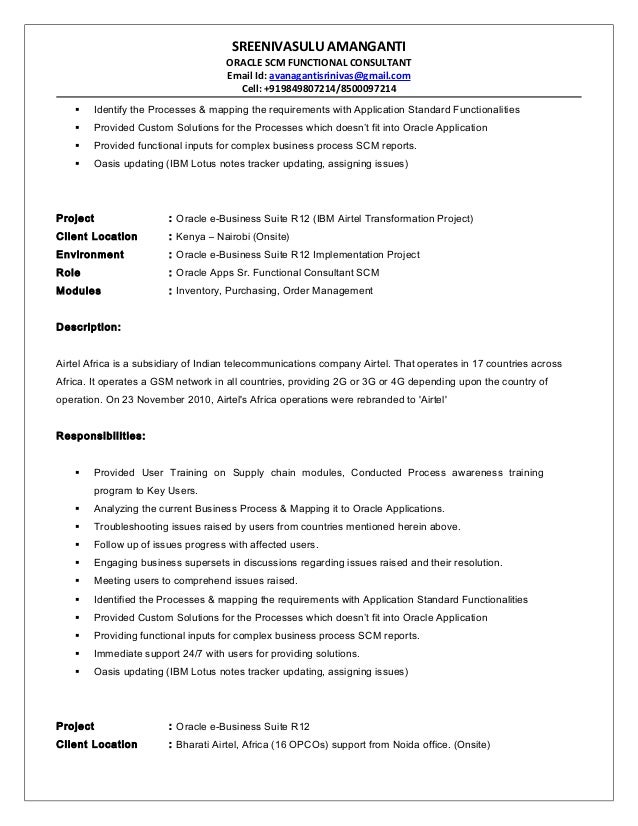 oracle functional consultant resume