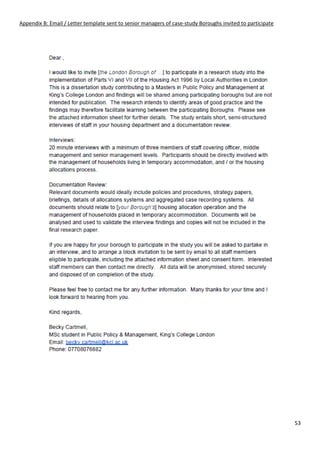 53
Appendix B: Email / Letter template sent to senior managers of case-study Boroughs invited to participate
 