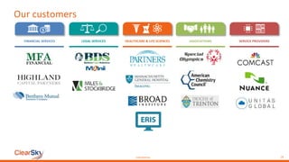 CONFIDENTIAL 18
Our customers
HEALTHCARE & LIFE SCIENCESFINANCIAL SERVICES LEGAL SERVICES ASSOCIATIONS SERVICE PROVIDERS
 