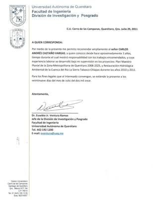 Referencia Laboral de la  U. Autónoma de Querétaro
