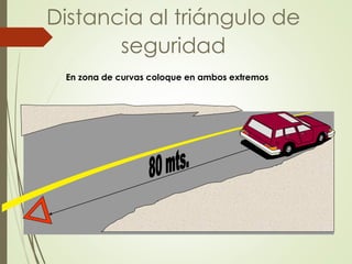 Distancia al triángulo de
seguridad
En zona de curvas coloque en ambos extremos
 