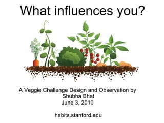 What influences you?         A Veggie Challenge Design and Observation by  Shubha Bhat June 3, 2010  habits.stanford.edu 