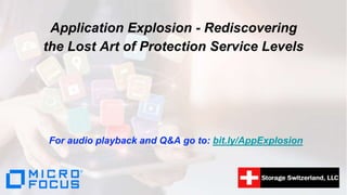 Application Explosion - Rediscovering
the Lost Art of Protection Service Levels
For audio playback and Q&A go to: bit.ly/AppExplosion
 