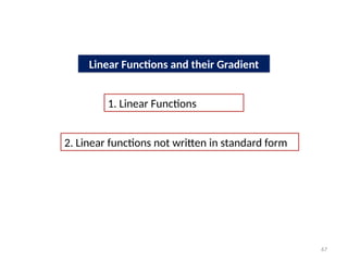 67
Linear Functions and their Gradient
1. Linear Functions
2. Linear functions not written in standard form
 