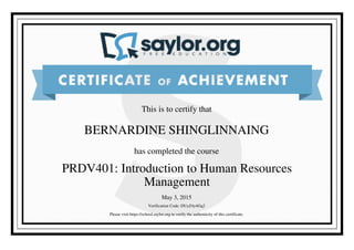 Intro HRM Certificate