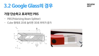 3.2 Google Glass의 경우
- PBS(Polarizing Beam Splitter)
- Cube 형태로 2D로 늘리면 3D로 부피가 증가
가장 단순하고 효과적인 PBS
 