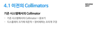 4.1 이전의 Collimators
- 기존 시스템에서의 Collimator = 돋보기
- 디스플레이 크기에 의존적 = 정비례하는 조리개 구경
기존 시스템에서의 Collimator
 