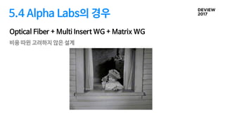 5.4 Alpha Labs의 경우
비용 따윈 고려하지 않은 설계
Optical Fiber + Multi Insert WG + Matrix WG
 