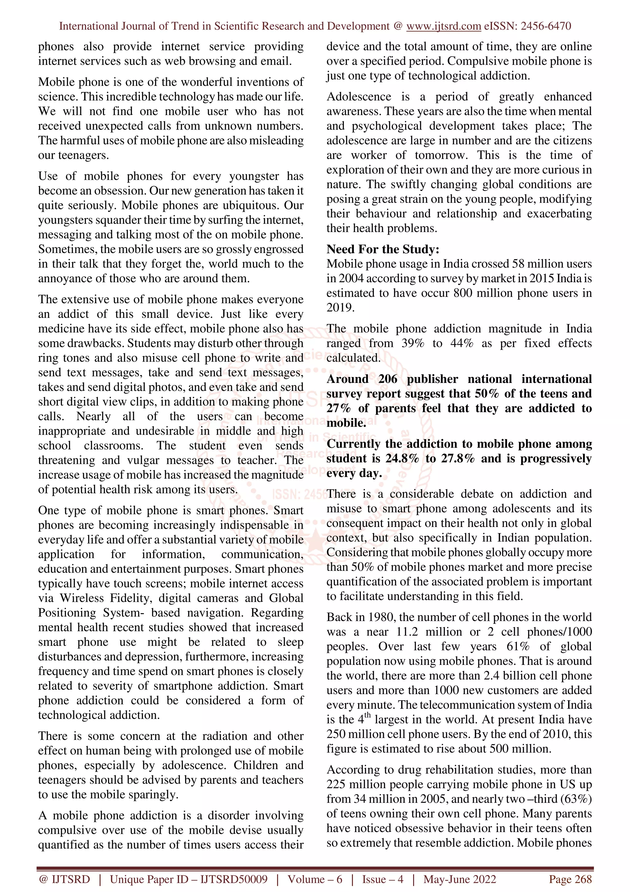 A Study to Assess the Effectiveness of Information Booklet on Mobile ...