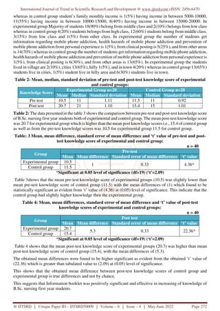 A Study to Assess the Effectiveness of Information Booklet on Mobile ...