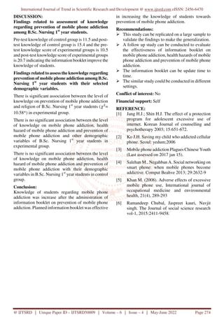 A Study to Assess the Effectiveness of Information Booklet on Mobile ...
