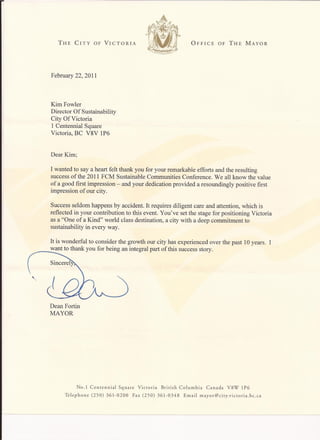 Mayor's Commendation Letter