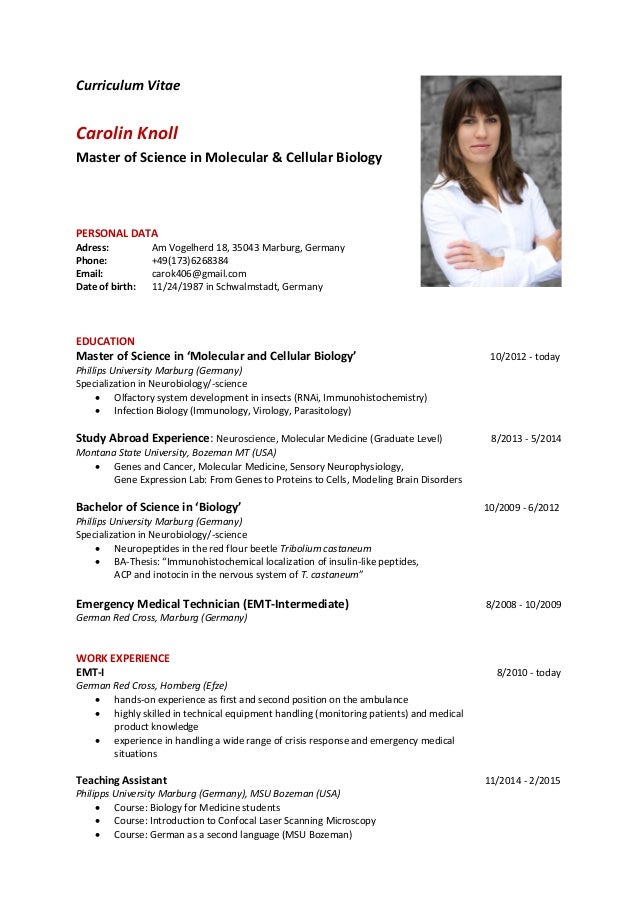 Curriculum vitae master thesis