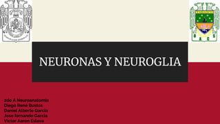 NEURONAS Y NEUROGLIA
2do A Neuroanatomia
Diego René Bustos
Daniel Alberto Garcia
Jose fernando Garcia
Victor Aaron Eslava
 