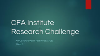 CFA Institute
Research Challenge
APPLE HOSPITALITY REIT (NYSE: APLE)
TEAM F
 