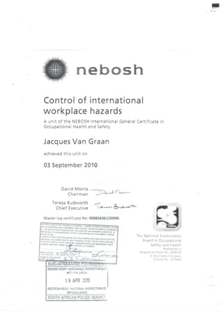 Control of international workplace hazards