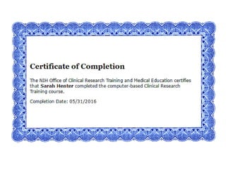 Certificate Sarah Henter Clinical Research Training