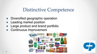 Distinctive Competence
● Diversified geographic operation
● Leading market position
● Large product and brand portfolio
● Continuous Improvement
 