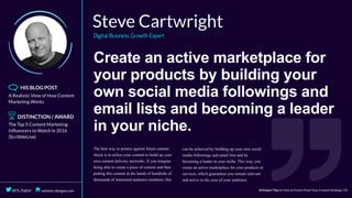 Create	an	active	marketplace	for
your	products	by	building	your
own	social	media	followings	and
email	lists	and	becoming	a	leader
in	your	niche.
 