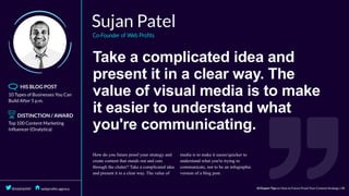 Take	a	complicated	idea	and
present	it	in	a	clear	way.	The
value	of	visual	media	is	to	make
it	easier	to	understand	what
you're	communicating.
 