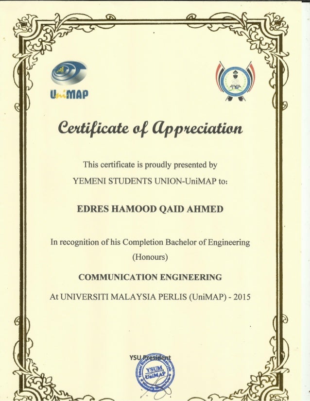certificate of appreciate