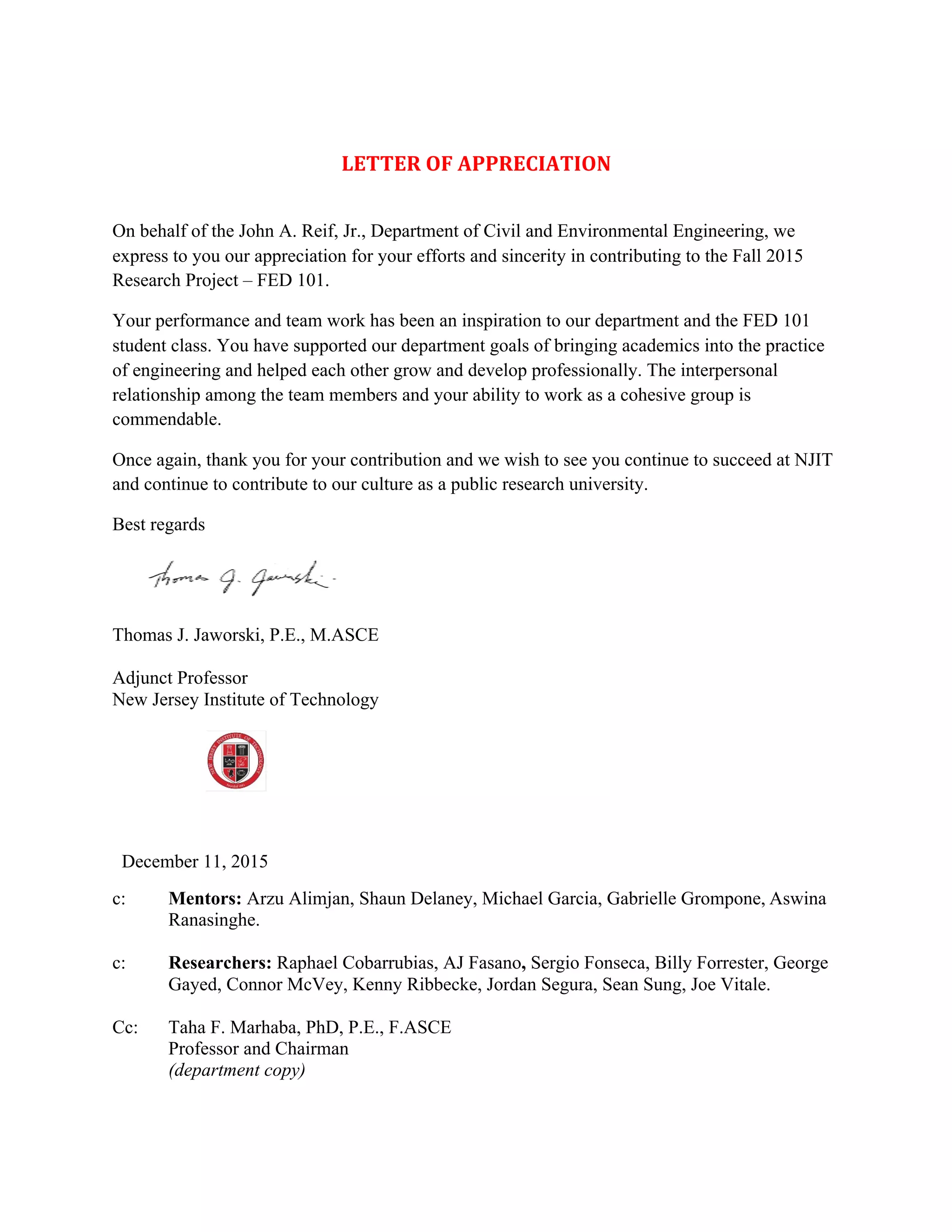 LETTER OF APPRECIATION | PDF