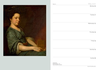 Notes
Week 20 May 2010
Monday 10
Tuesday 11
Wednesday 12
Thursday 13
Friday 14
Saturday 15
Sunday 16
The Art Fund Diary 2010
George Romney
Mrs Thomas Rackett, c 1776
Dorset County Museum, Dorchester
 