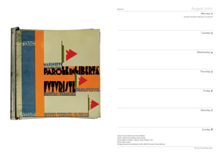 Notes
Week 32 August 2010
Monday 2
Tuesday 3
Wednesday 4
Thursday 5
Friday 6
Saturday 7
Sunday 8
The Art Fund Diary 2010
Filippo Tommaso Marinetti and Tullio D’Albisola
Parole in libertà futuriste olfattive tattili termiche,
(Futurist Words in Freedom – Olfactory, Tactile, Thermal), 1932
British Library, London
© Filippo Tommaso Emilio Marinetti © DACS 2009 © The estate of Tullio d’Albisola
Holiday (Scotland, Republic of Ireland)
 