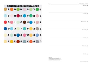 Notes
Week 4 January 2010
Monday 18
Tuesday 19
Wednesday 20
Thursday 21
Friday 22
Saturday 23
Sunday 24
The Art Fund Diary 2010
Damien Hirst
Controlled Substances Key Painting (Spot4a), 1994
ARTIST ROOMS/National Galleries of Scotland and Tate
© Damien Hirst. All Rights Reserved, DACS 2009
 