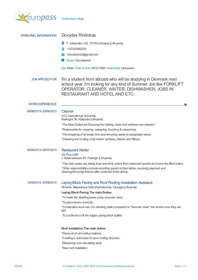 dovydas rindokas cv cleaning cv