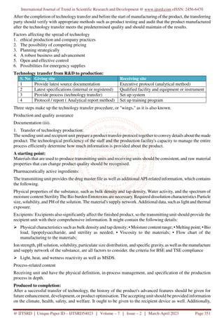 Overview of Technology Transfer in Pharmaceutical Industry | PDF ...