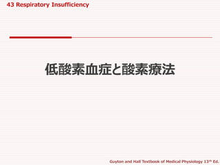 43 Respiratory Insufficiency
Guyton and Hall Textbook of Medical Physiology 13th Ed.
低酸素血症と酸素療法
 