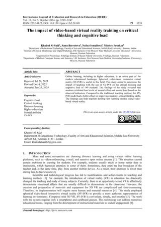 The impact of video-based virtual reality training on critical thinking ...