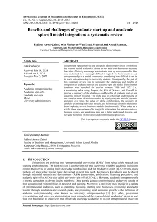 Spin Off Model Benefits and challenges of graduate start-up and academic spin-off ...