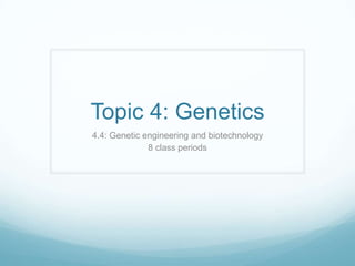 Topic 4: Genetics 4.4: Genetic engineering and biotechnology 8 class periods 