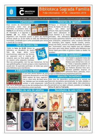 Biblioteca Sagrada Familia
Folla Informativa ­ Nº 44 – Decembro 2018
 