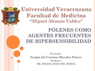 PÓLENES COMO AGENTES FRECUENTES DE HIPERSENSIBILIDAD Presenta:  Sergio del Carmen Morales Flores Profesor: DR. MIGUEL BADA DEL MORAL 